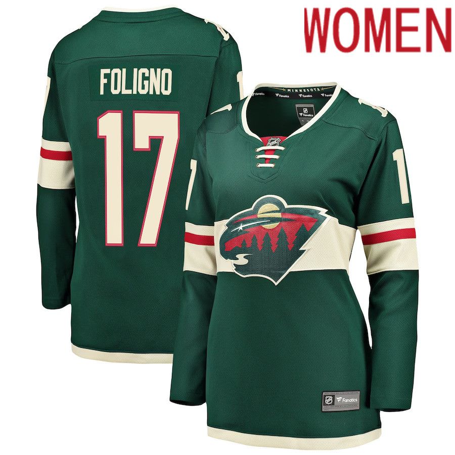 Women Minnesota Wild 17 Marcus Foligno Fanatics Branded Green Breakaway Player NHL Jersey